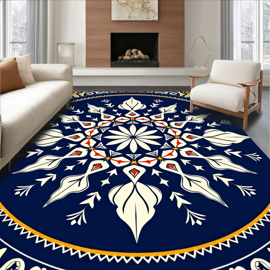 Intricate Floral Medallion Blue Pattern Rug