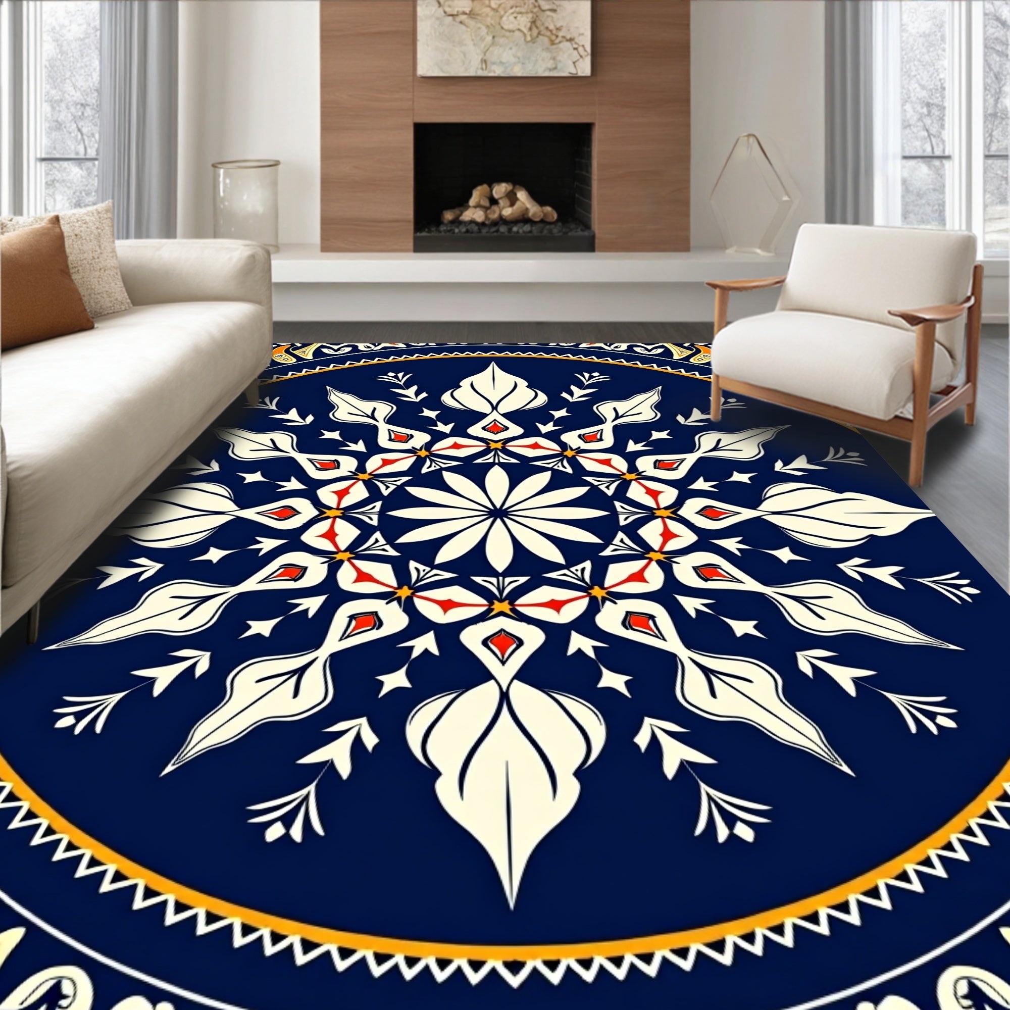 Intricate Floral Medallion Blue Pattern Rug