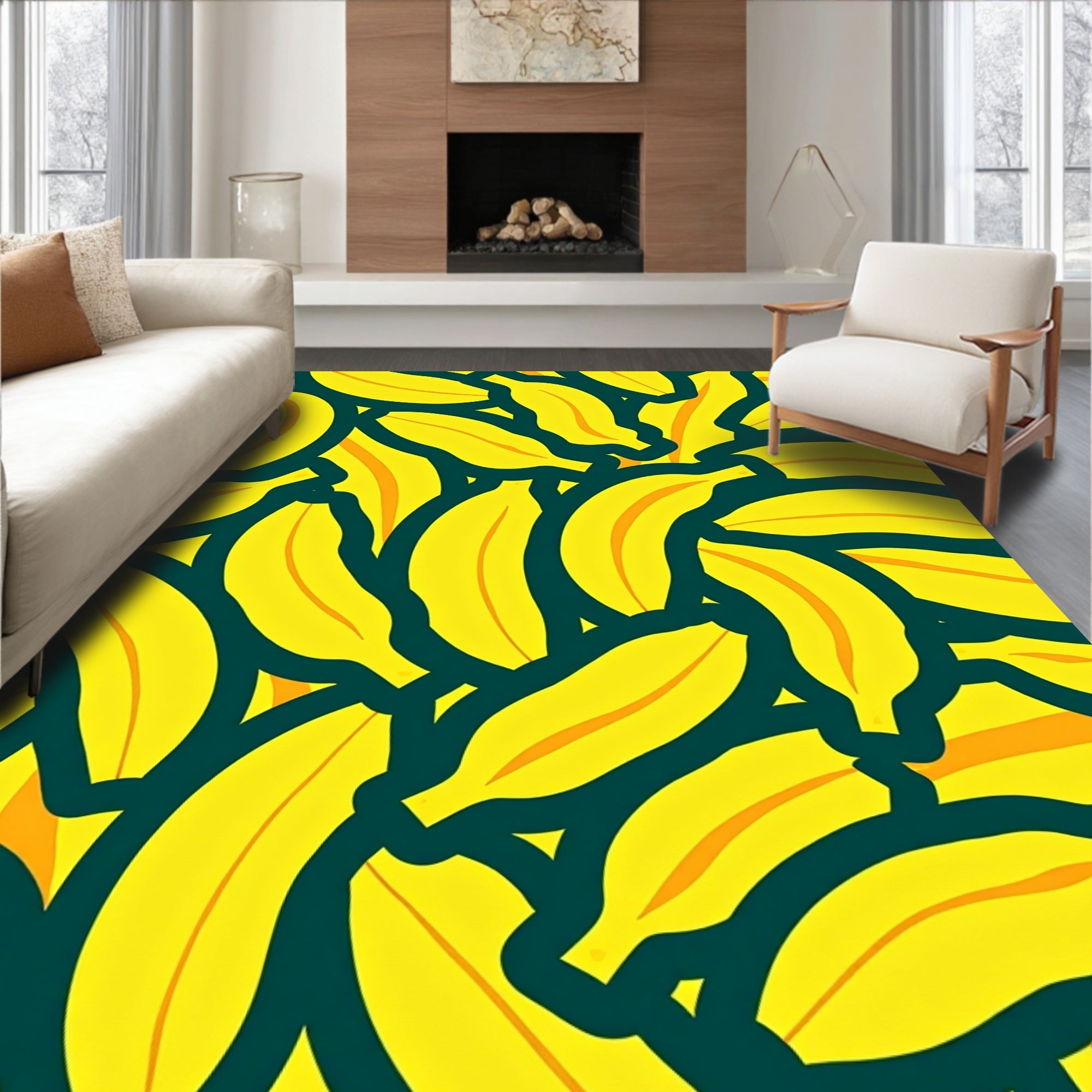 Bright Yellow Banana Pattern Rug