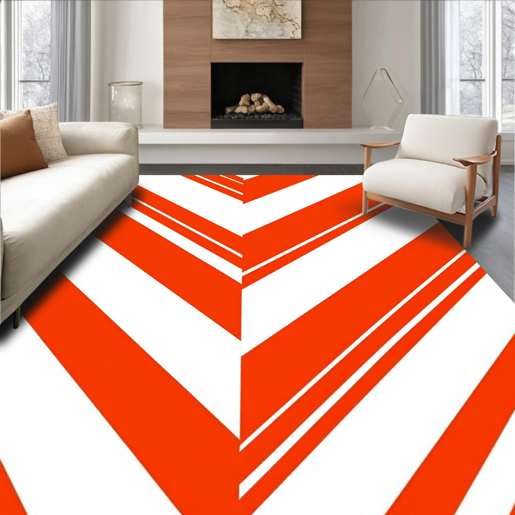 Bold Abstract Orange Stripe Design Rug
