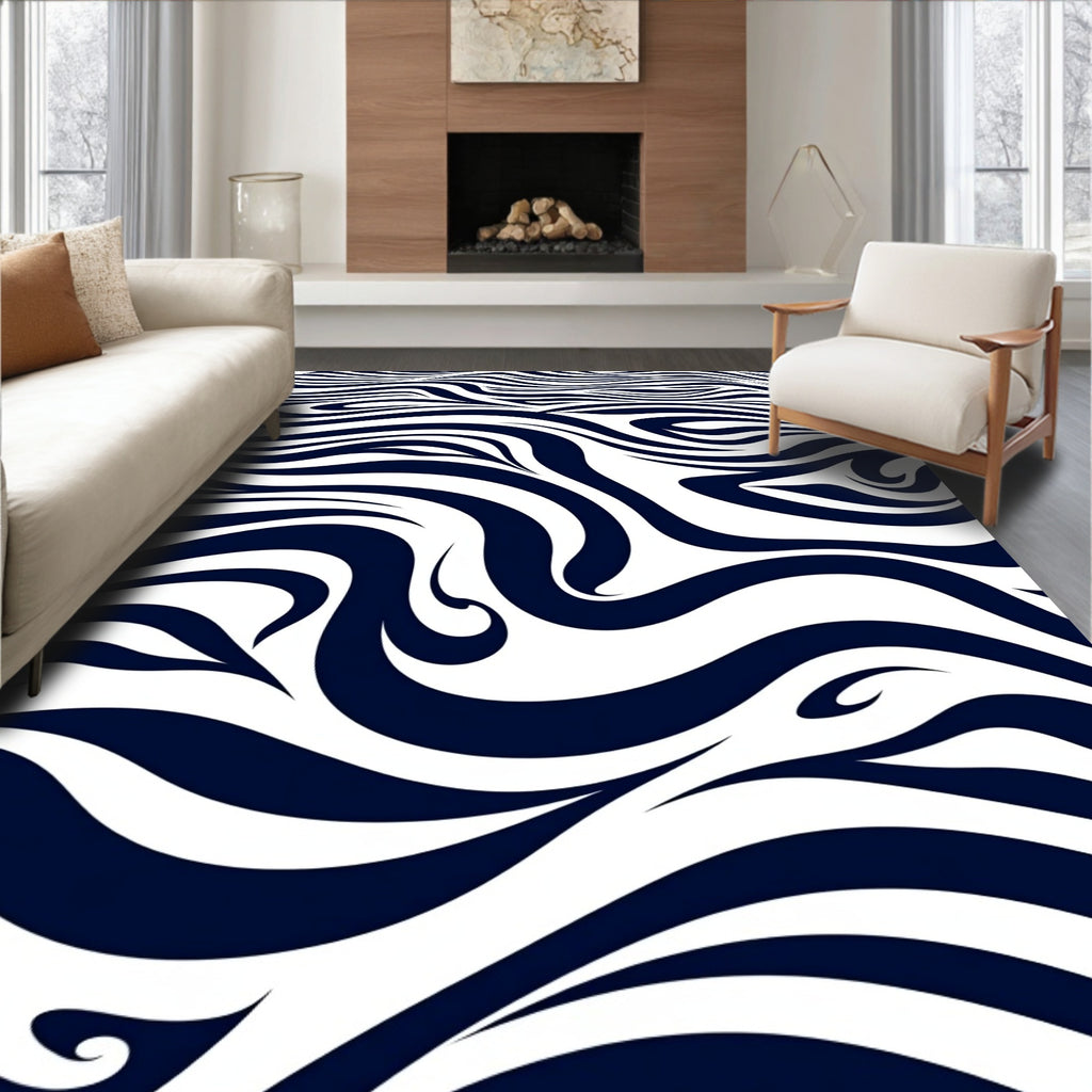 Abstract Dark Wave Pattern Rug