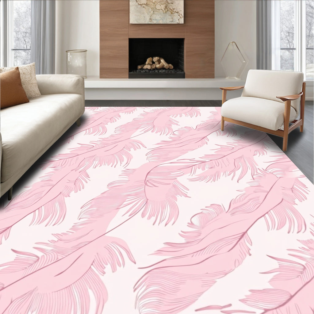 Soft Pink Feather Pattern Design Rug