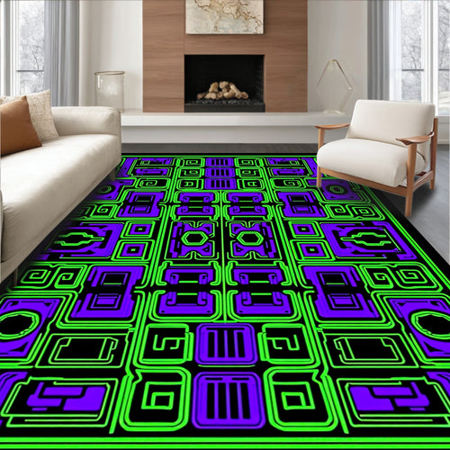 Abstract Circuit Board Geometric Print Rug