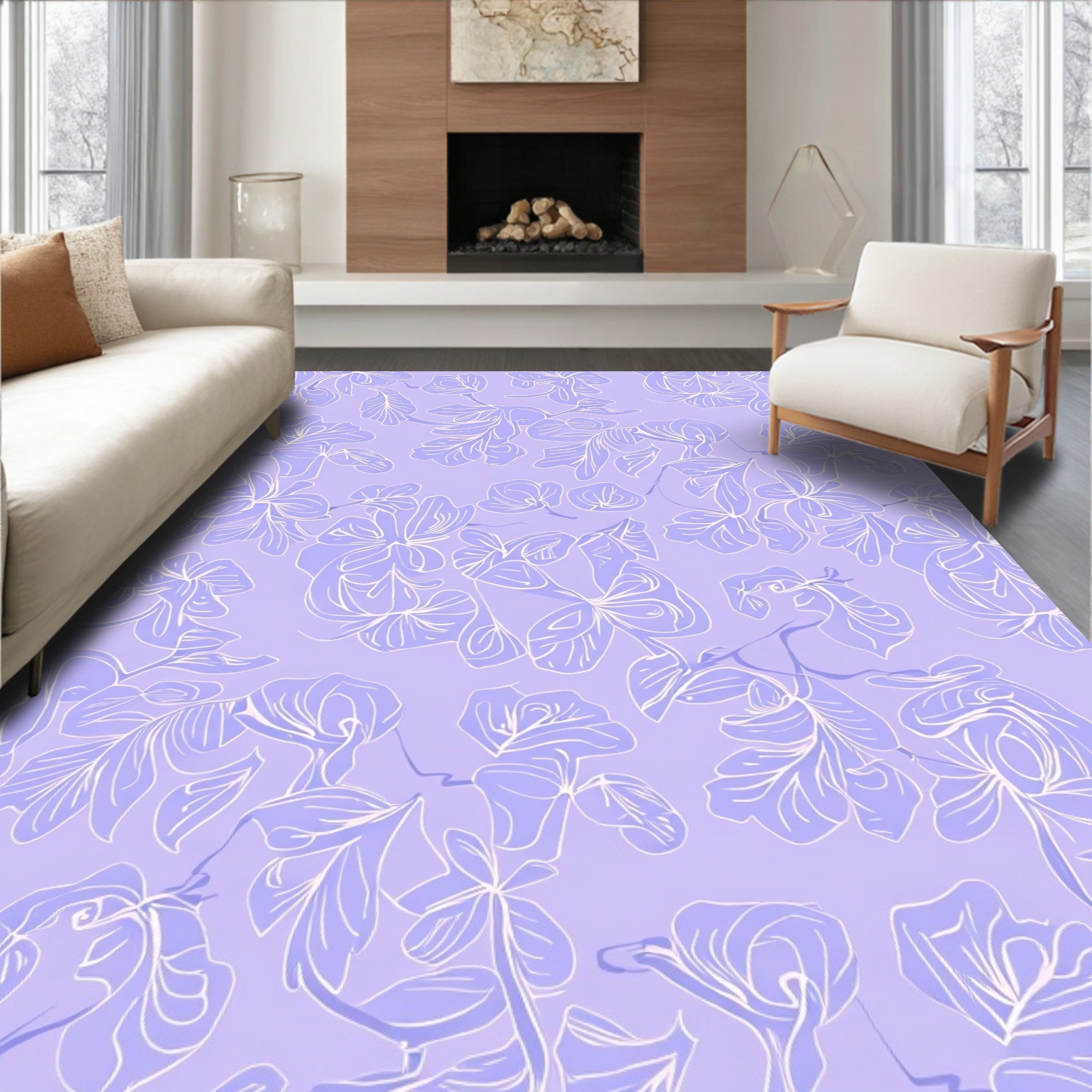 White Floral Vine Pattern Rug