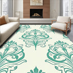 Teal Damask Flourish Pattern Rug