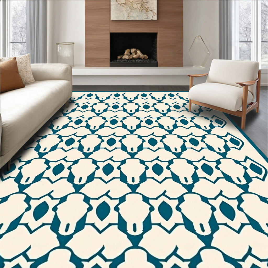 Teal Geometric Cutout Pattern Rug