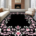 Pink Rose Floral Swirl Border Design Rug