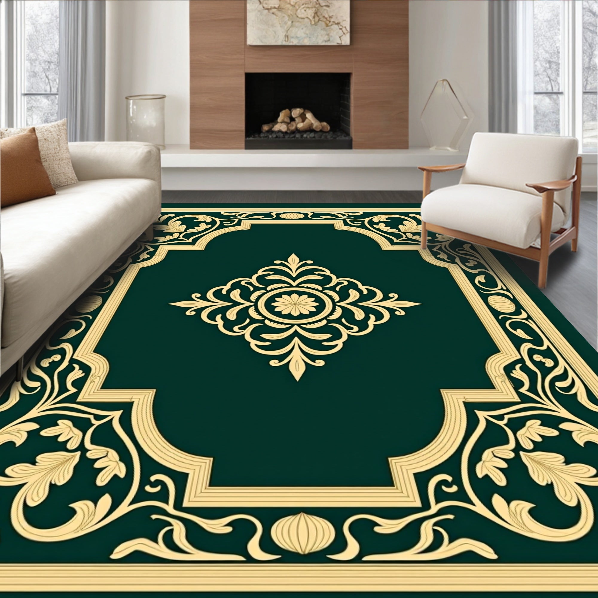 Ornate Floral Scrollwork Pattern Rug