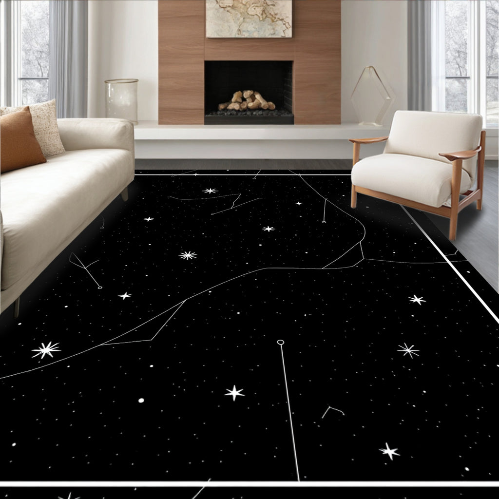 Black Cosmic Star Constellation Pattern Rug
