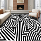 Abstract Black White Geometric Design Rug