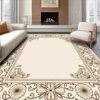 Cream Floral Scroll Border Rug