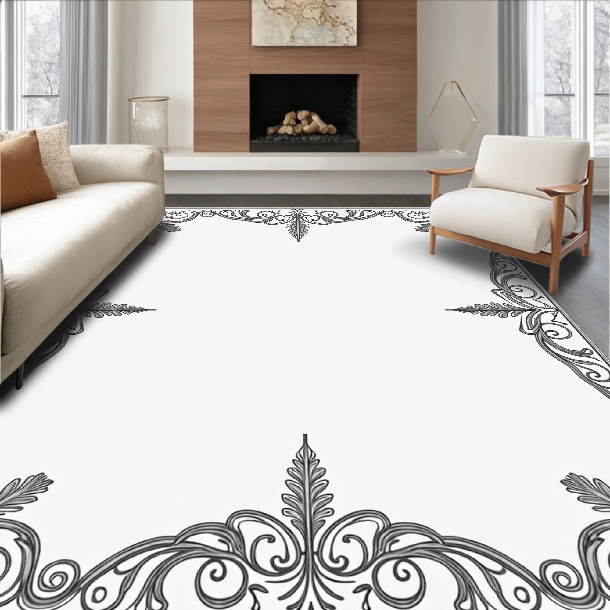 Ornate Flourish Scrollwork Pattern Rug