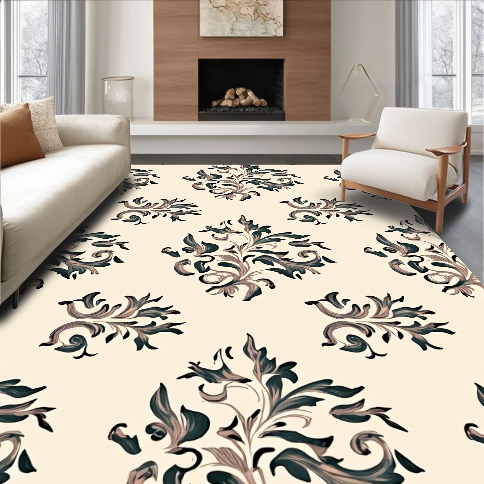 Classic Flourish Swirl Pattern Design Rug
