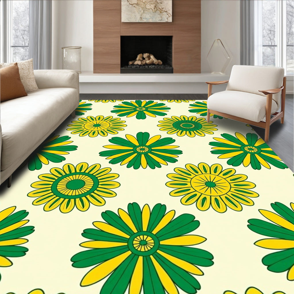 Retro Sunburst Floral Pattern Rug