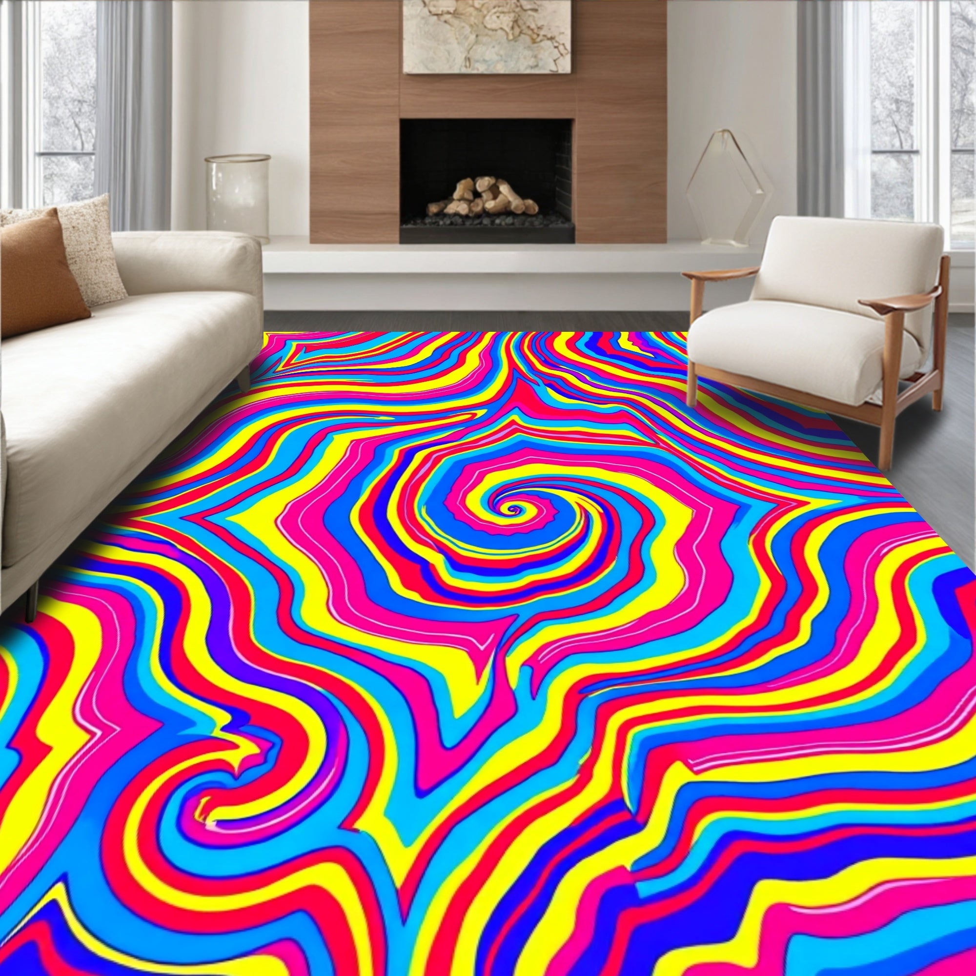 Psychedelic Swirl Vibrant Pattern Rug