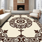 Brown Floral Scroll Frame Rug
