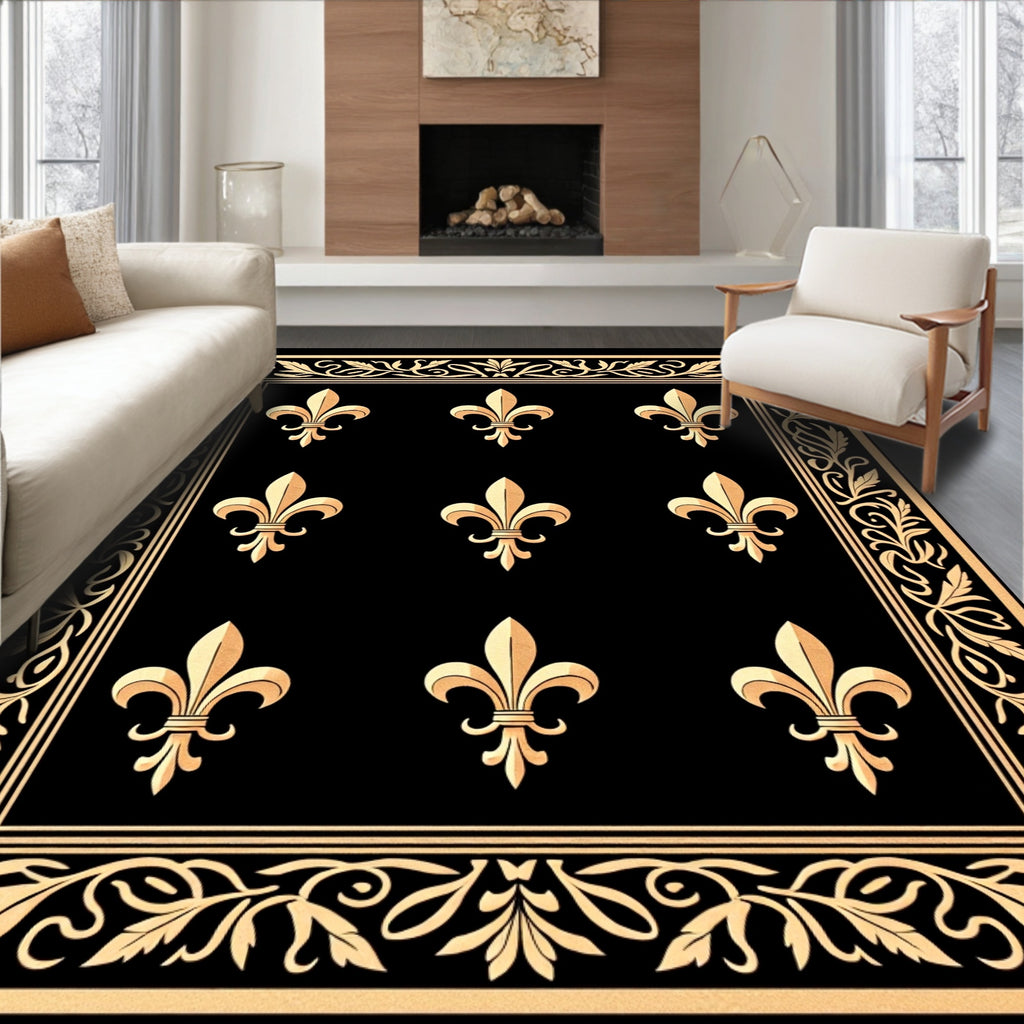 Classic Gold Fleur de Lis Border Rug