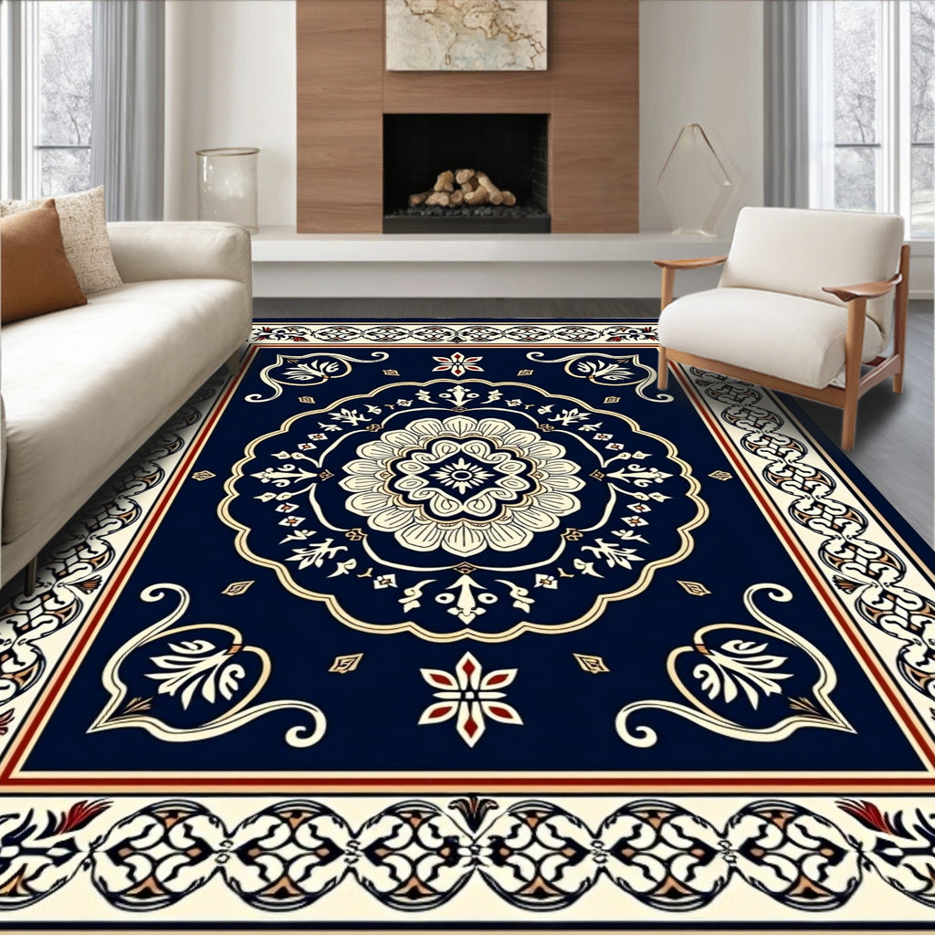 Navy Floral Medallion Baroque Rug