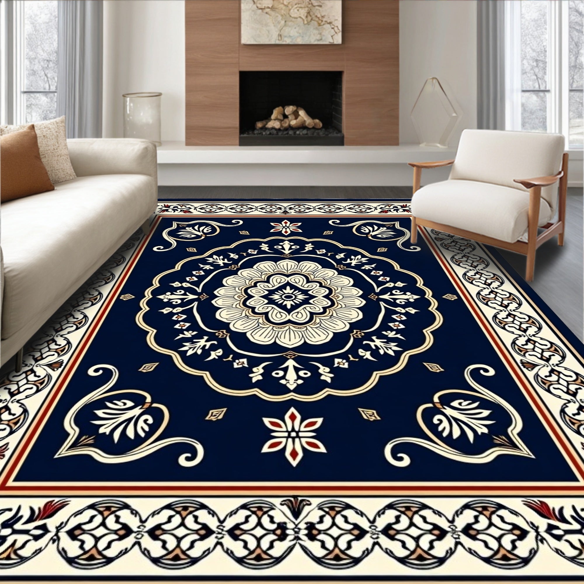 Navy Floral Medallion Baroque Rug