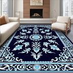 Classic Floral Scrollwork Dark Blue Rug