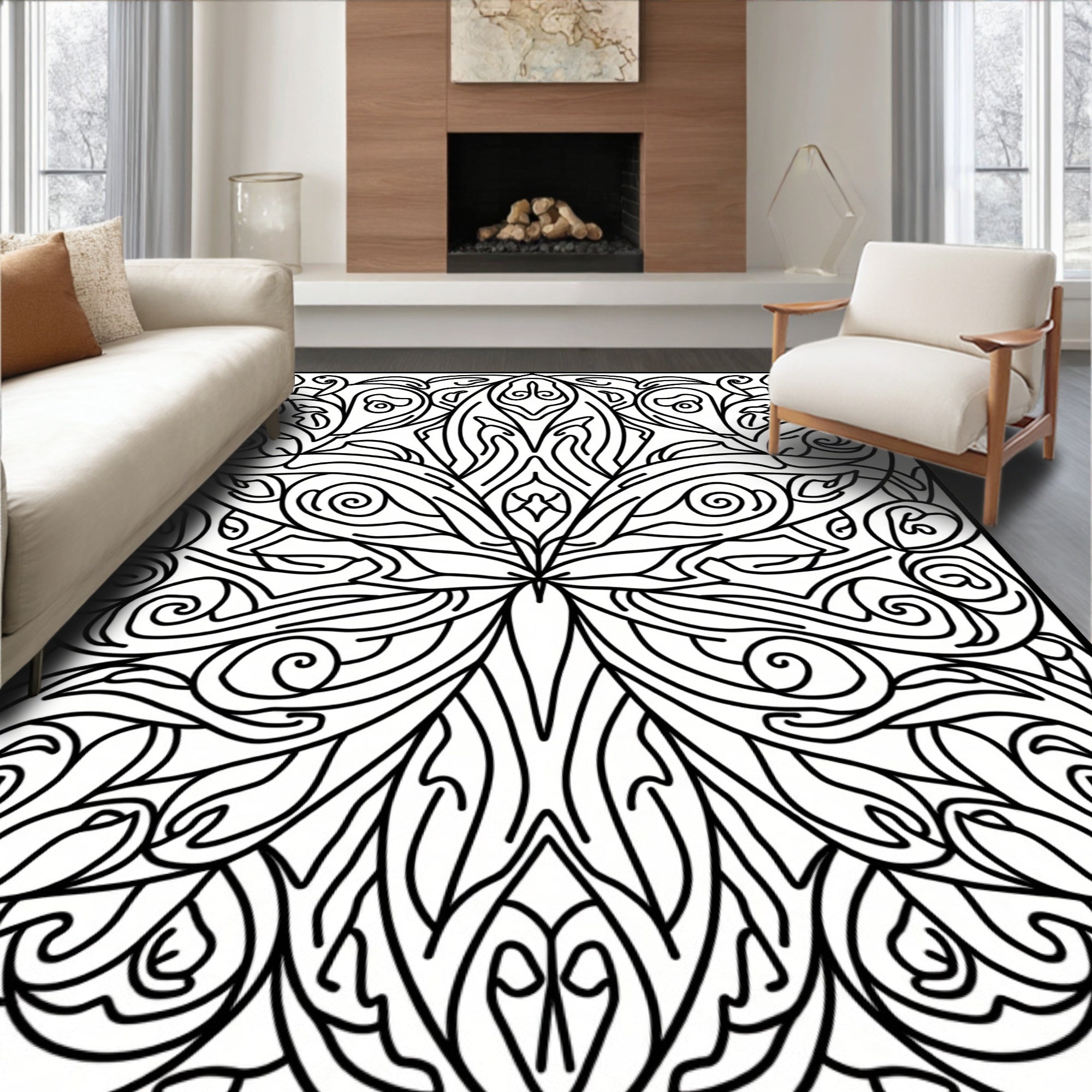 Intricate Swirl Floral Art Pattern Rug