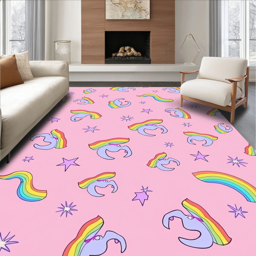 Whimsical Unicorn Rainbow Star Pattern Rug