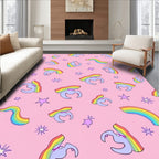 Whimsical Unicorn Rainbow Star Pattern Rug