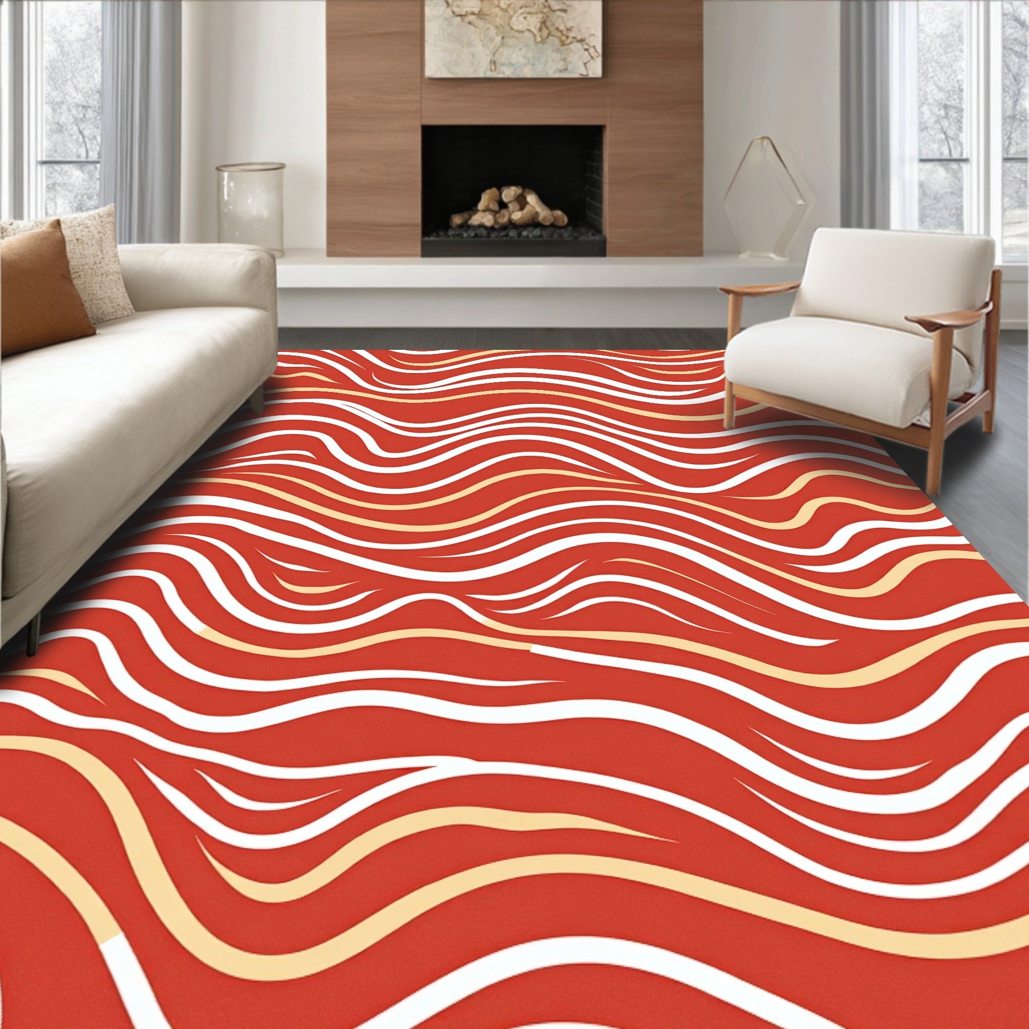 Wavy Stripe Warm Tone Design Rug