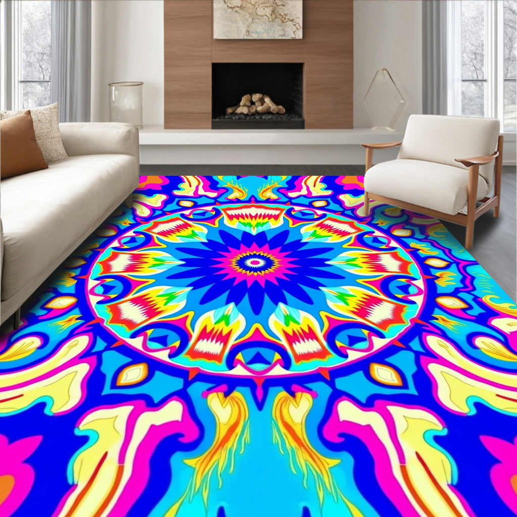 Vibrant Psychedelic Mandala Pattern Rug