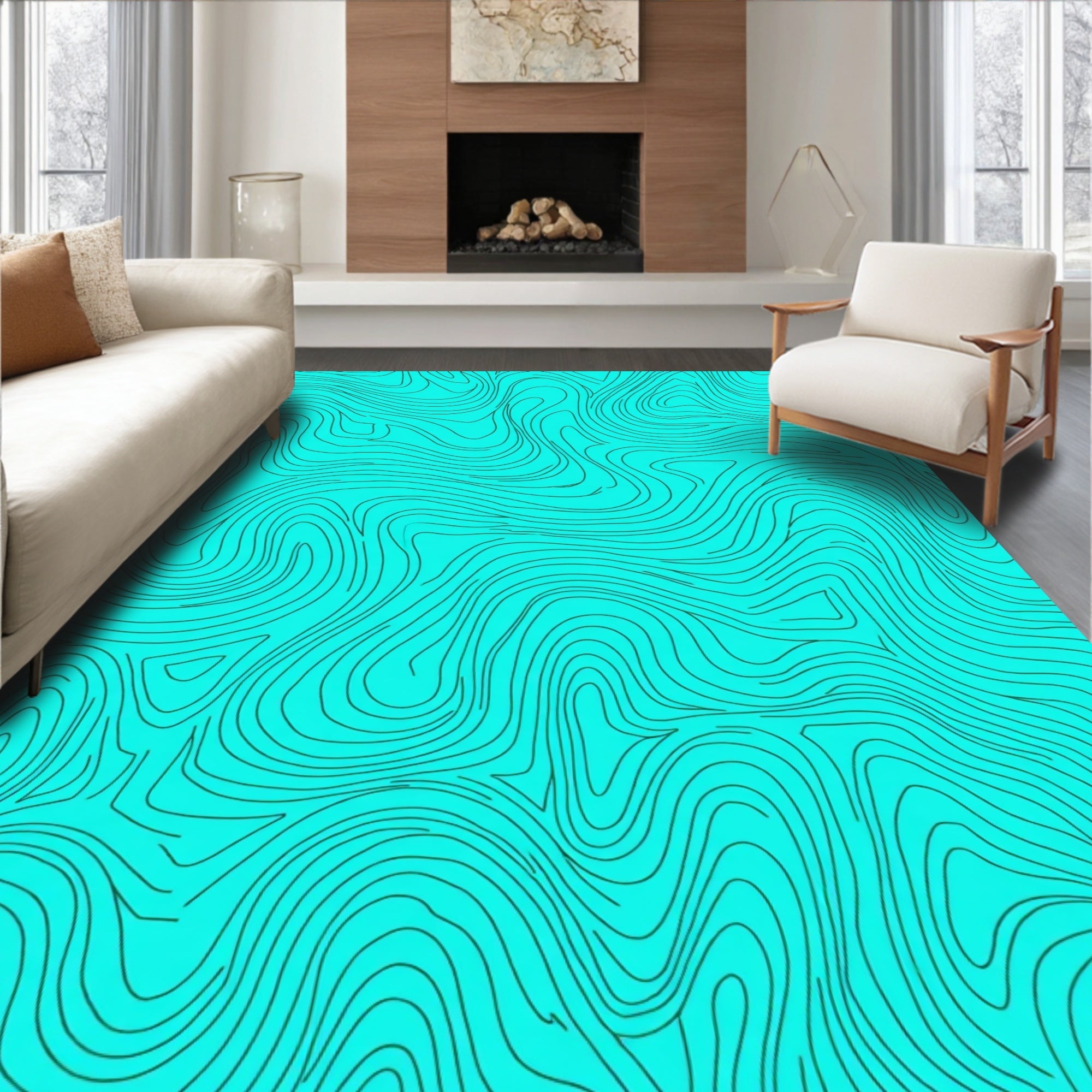 Aqua Contour Abstract Lines Rug