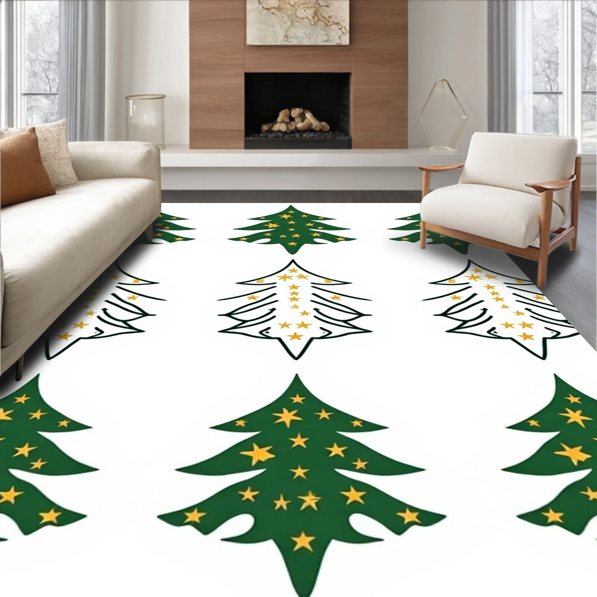 Green Star Christmas Tree Repeat Rug