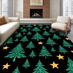 Green Evergreen Trees Yellow Star Scatter Rug