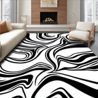 Abstract Swirls Black White Pattern Rug