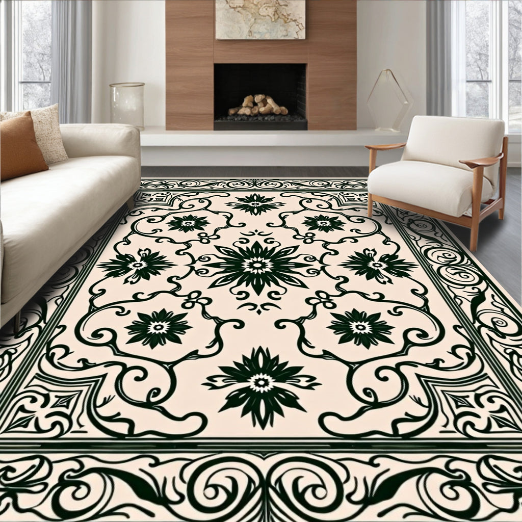 Dark Floral Vintage Scroll Rug