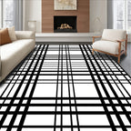 Bold Black White Grid Pattern Rug