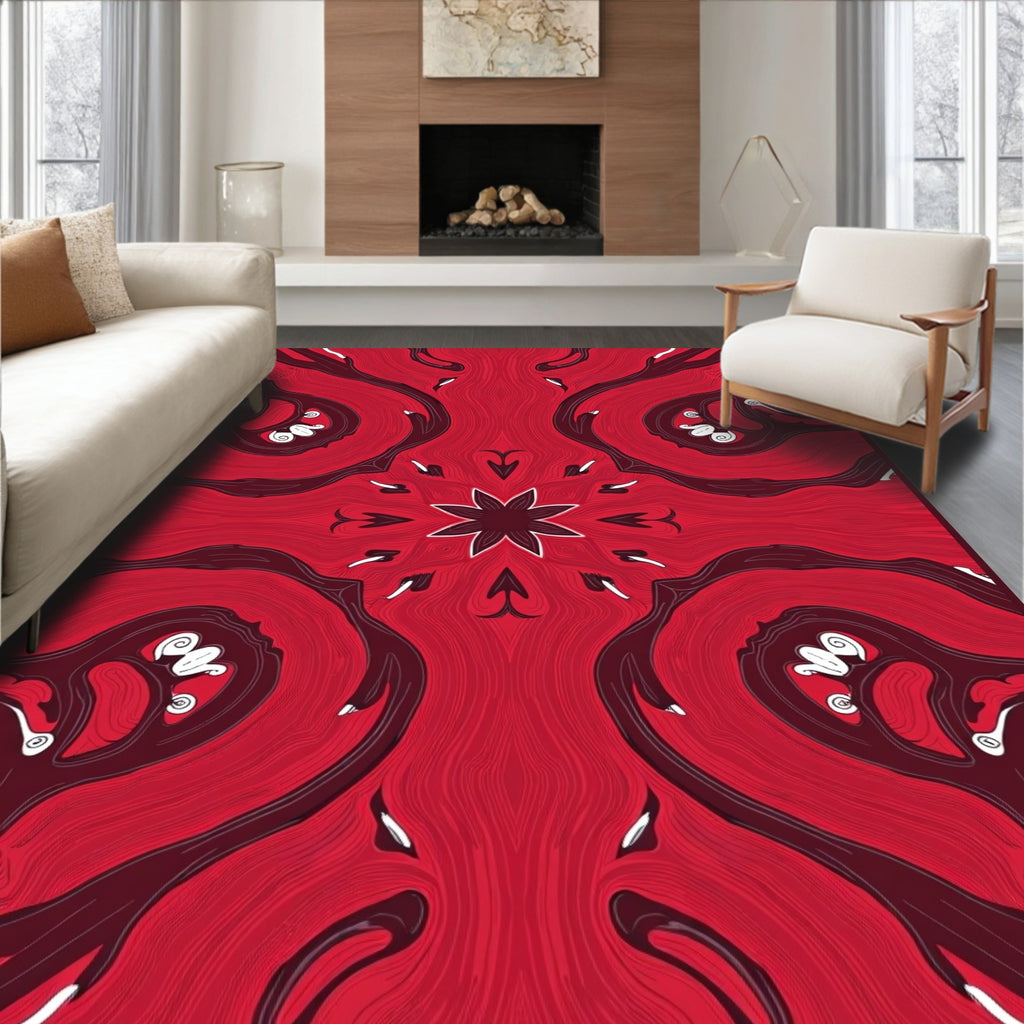 Red Wavy Organic Swirl Design Rug