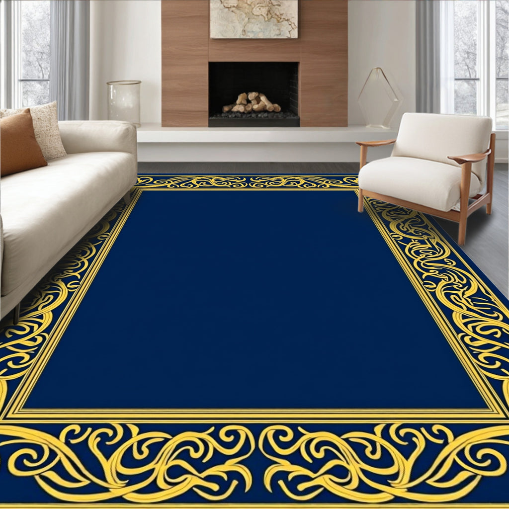 Elegant Gold Scroll Border Rug