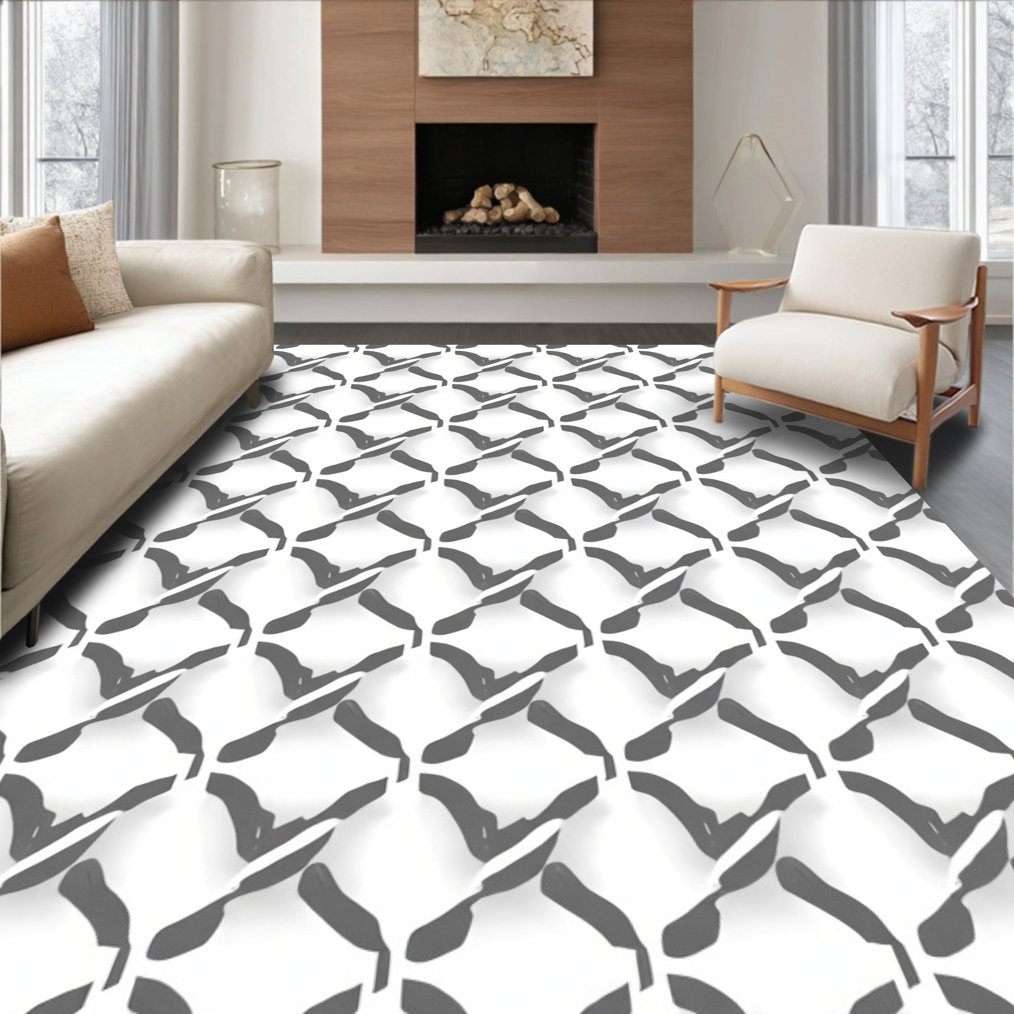 Interlocking Diamond Pattern Graphic Rug