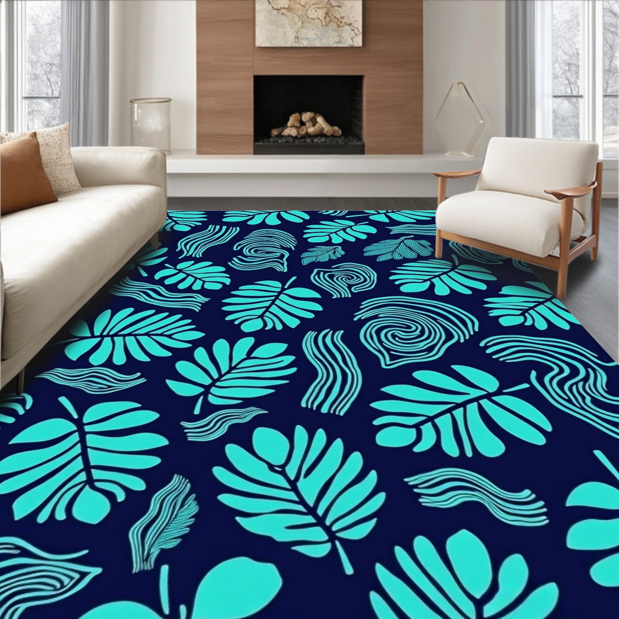 Tropical Leaf Abstract Swirl Design Rug