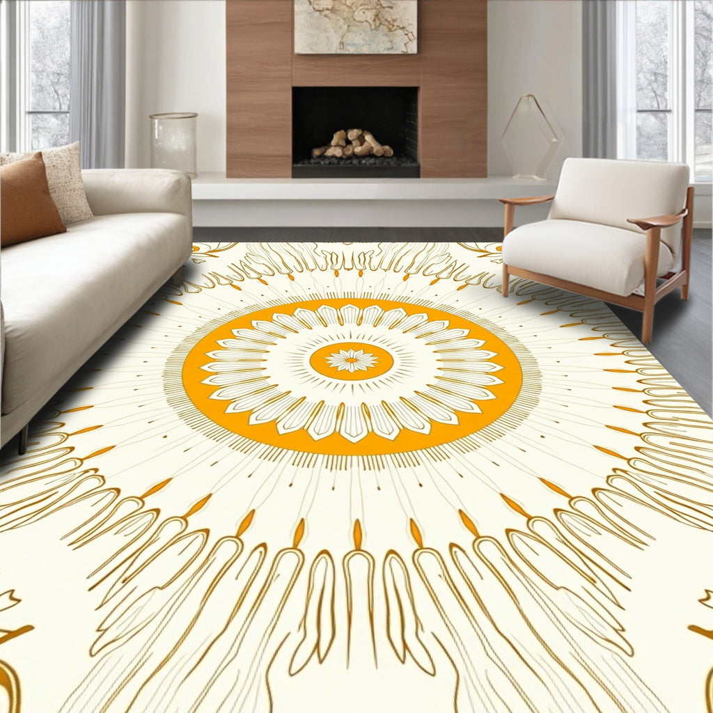 Golden Sunburst Mandala Design Rug