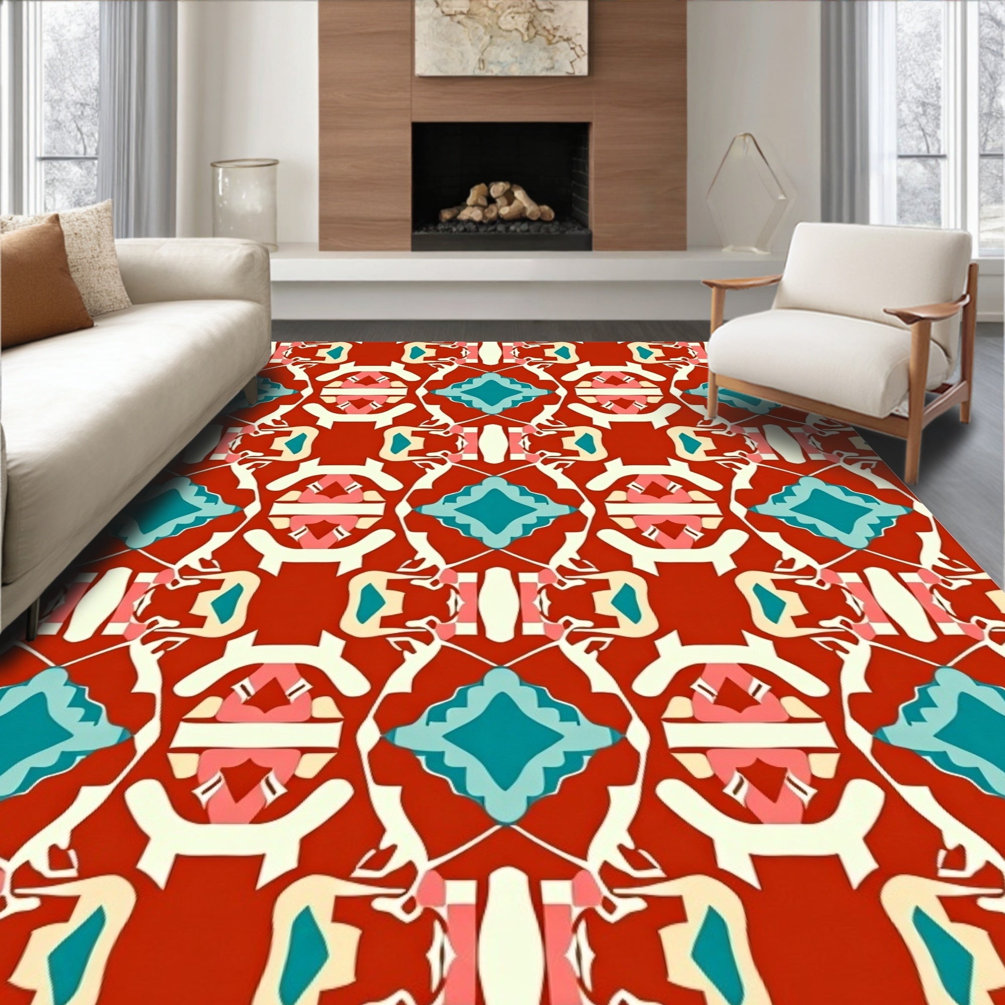 Red Geometric Paisley Pattern Rug
