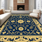 Vintage Floral Medallion Blue Gold Rug