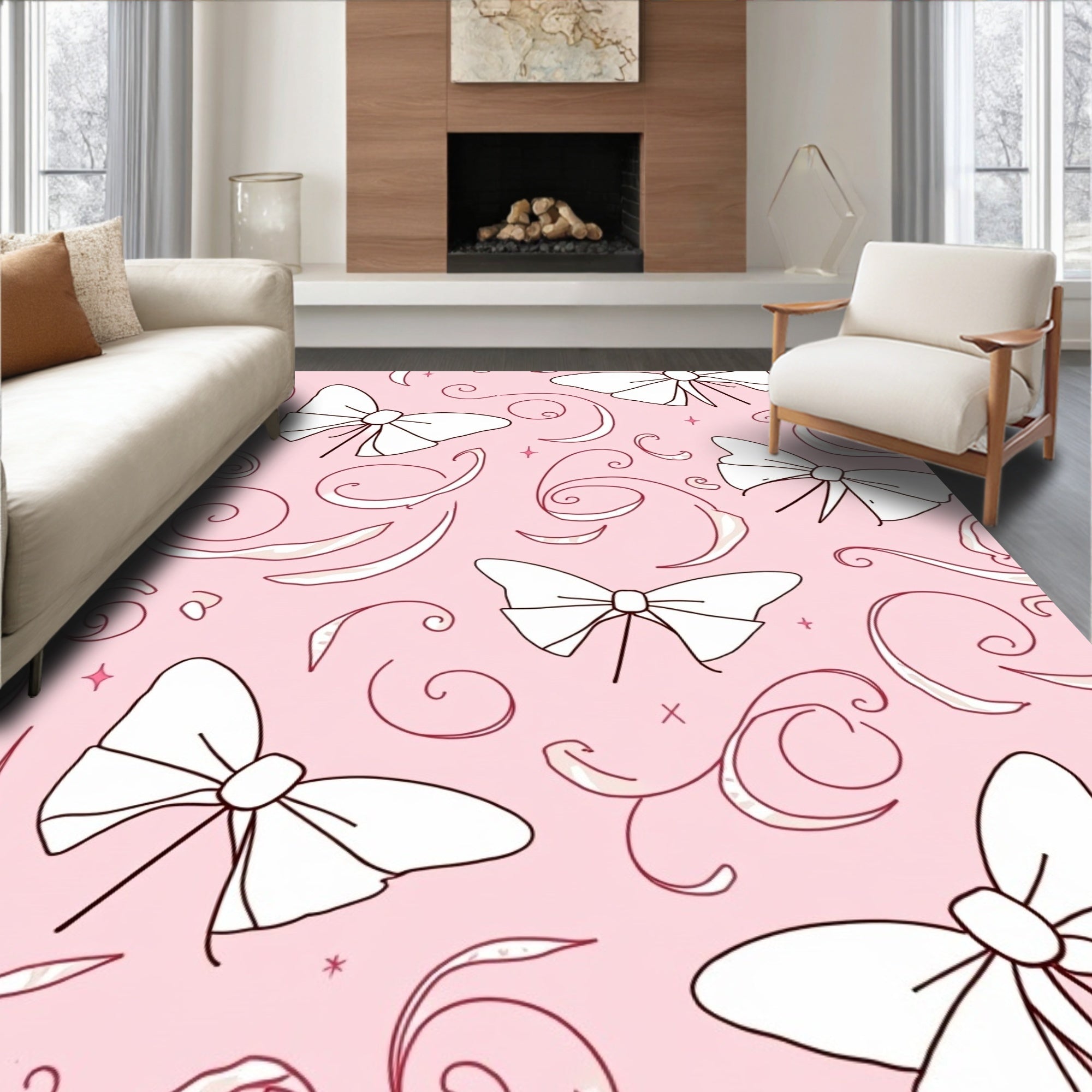 Pink Bow Swirl Pattern Rug
