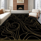 Black Gold Abstract Swirl Pattern Rug