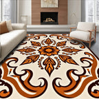 Orange Swirl Floral Mandala Pattern Rug