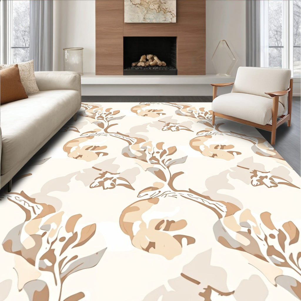 Neutral Abstract Floral Vine Art Rug