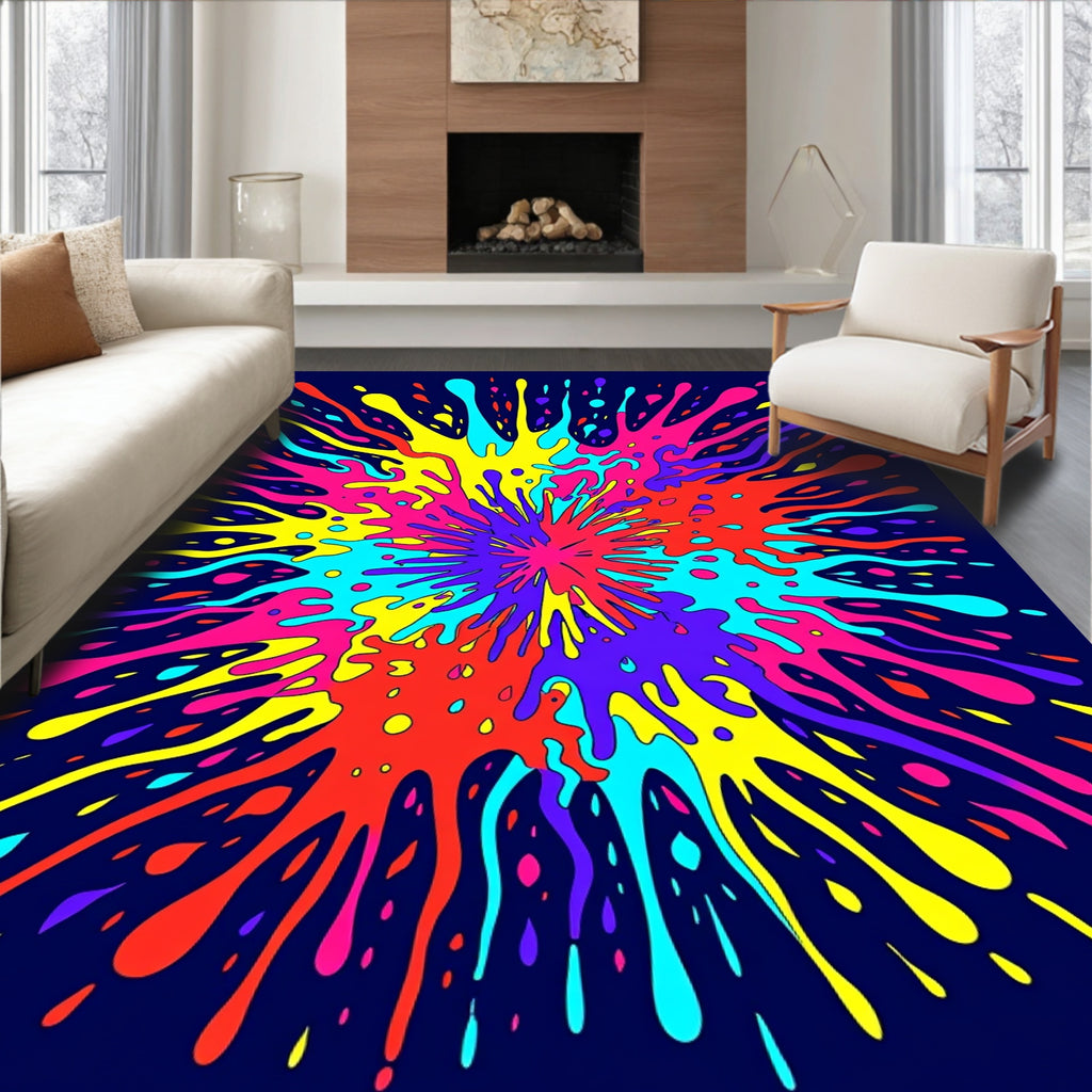 Vibrant Ink Splatter Abstract Design Rug