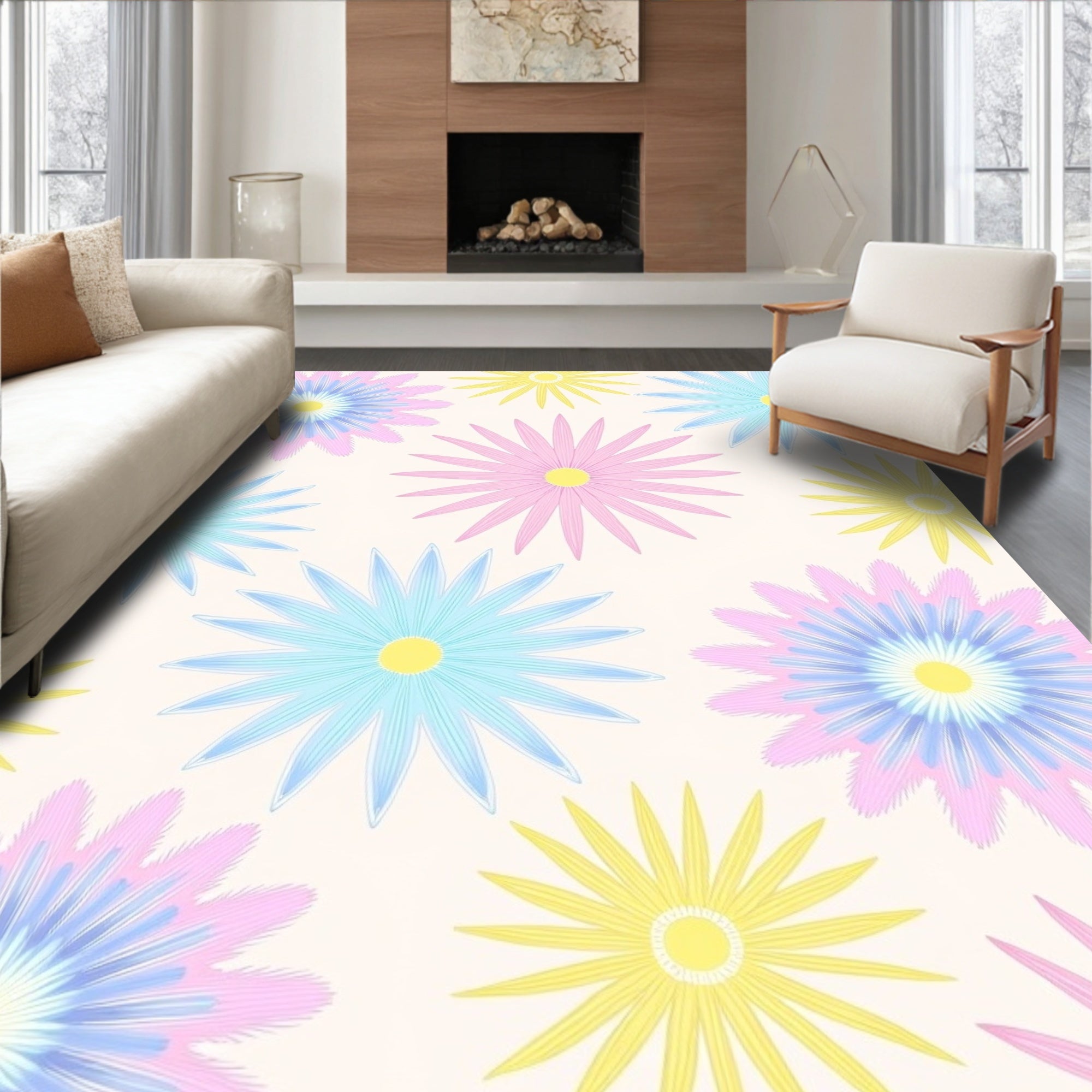 Pastel Daisy Pattern Rug
