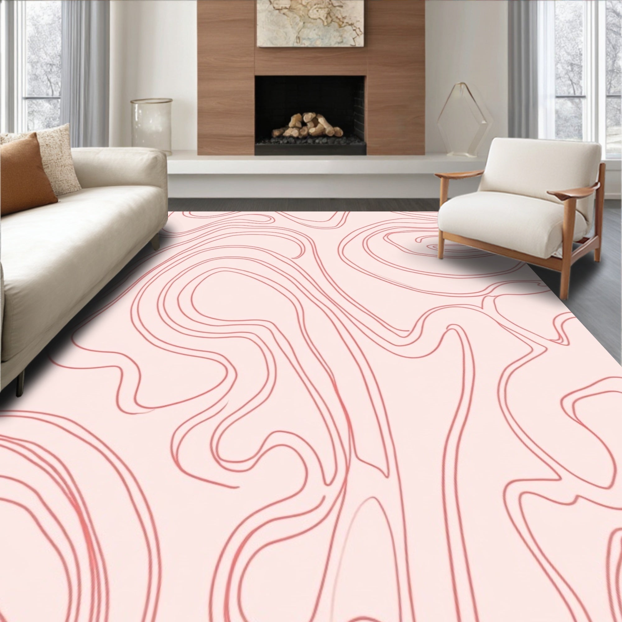 Blush Pink Swirl Abstract Design Rug