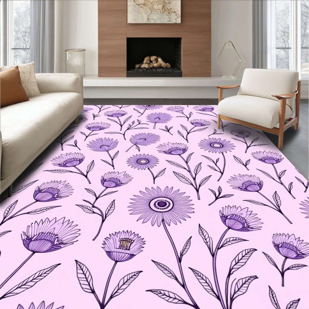 Purple Daisy Meadow Garden Rug